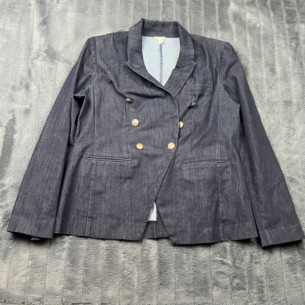 Cato Womens Dark Wash Denim Double Breasted Blazer Gold Buttons Size L RN37080